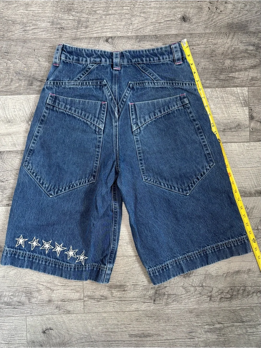 2b Analog Baggy Denim Jorts Shorts Size 2 / S Embroidered Stars Cyber Y2K Rave